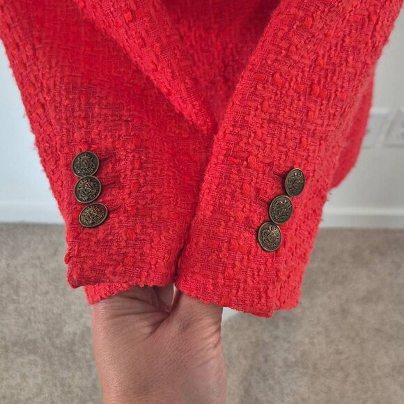 Loft Women Size 2 Tweed Double Breasted Coral Red Blazer - Picture 4 of 10